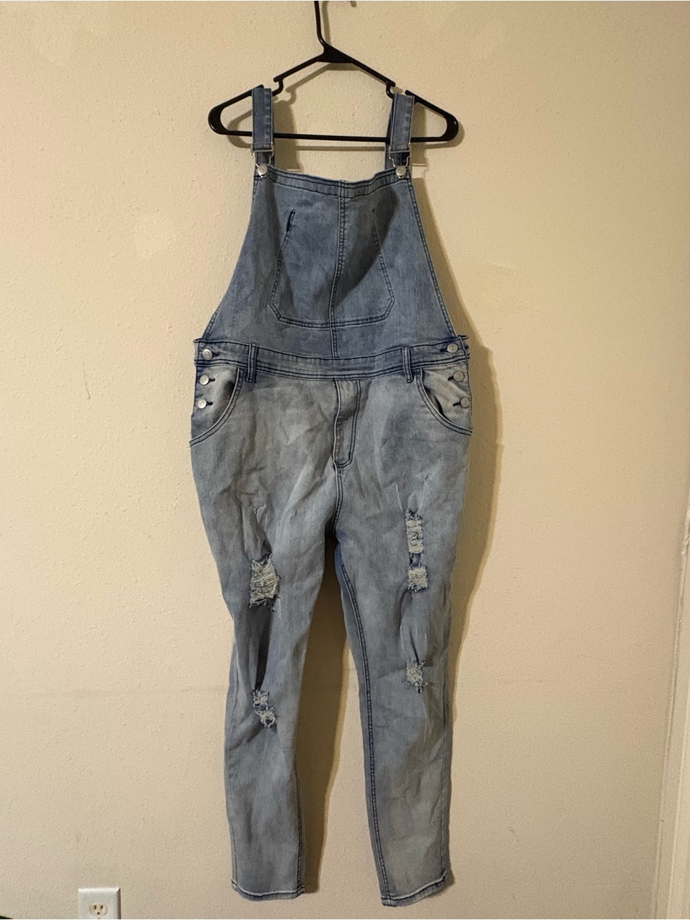SHEIN Light Blue Distressed Denim Overalls